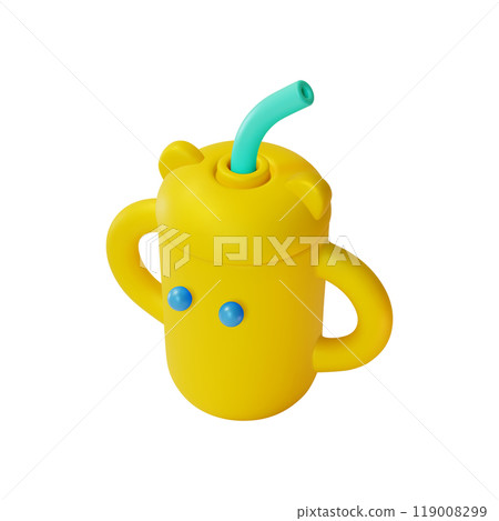 3d Baby Cup Sippy Reservoir Yellow with Straw Newborn Care Accessory Concept Cartoon Design Style Isolated on a White Background. Vector illustration 3d Baby Cup Sippy Reservoir Yellow with Straw Newborn Care Accessory Concept Cartoon Design Style Isolated on a White Background. Vector illustration 119008299