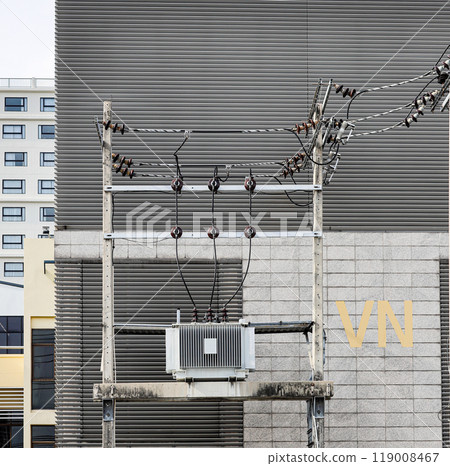 AC high-voltage power transformer, Electrical Transformer and High voltage power lines. AC high-voltage power transformer, Electrical Transformer and High voltage power lines. 119008467