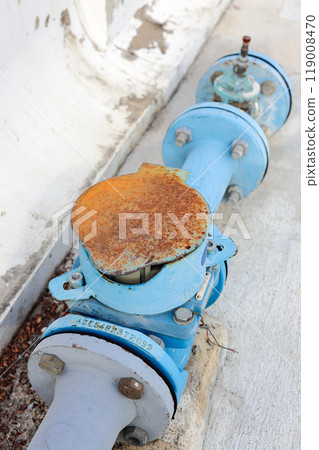 Rust of metals. Corrosion of metal. Rust and corrosion in the weld. Corrosive Rust on old iron, grunge rust texture, Rush on metal Water pipe equipment.  119008470