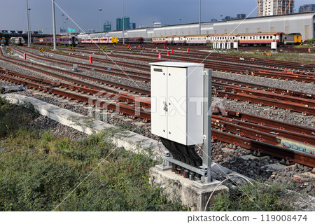 Metal cabinet controls for automatic rail signal and track controlled.  119008474