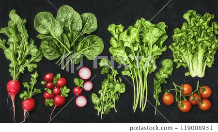 Detailed botanical drawing of vegetable harvest Detailed botanical drawing of vegetable harvest 119008931