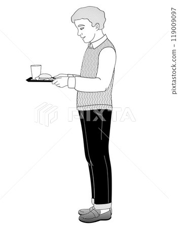 elementary school boy with food tray 119009097