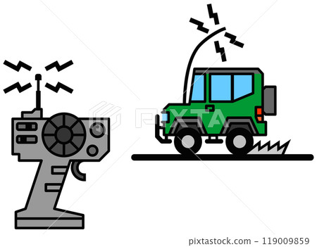 A radio-controlled four-wheel drive vehicle that can be driven remotely using a radio control A radio-controlled four-wheel drive vehicle that can be driven remotely using a radio control 119009859