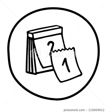 Doodle calendar with first page torn off icon or logo Doodle calendar with first page torn off icon or logo 119009912
