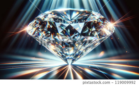 Brilliant diamond reflecting light with spectacular rays and sparkles Brilliant diamond reflecting light with spectacular rays and sparkles 119009992