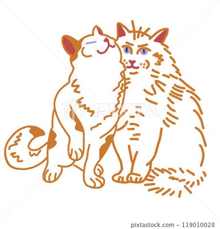 Cute cats couple Digital illustration Red and white cat on white background Cartoon flat illustration isolated on white background Lovely kitten Graphic element for design and website 119010028