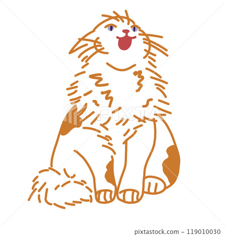 Cute fluffy cat Digital illustration isolated Red and white cat on white background Cartoon flat illustration isolated on white background Lovely kitten Graphic element for design and website 119010030
