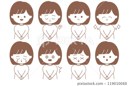 簡單可愛的女性面部表情的線條畫插圖集 簡單可愛的女性面部表情的線條畫插圖集 119010088