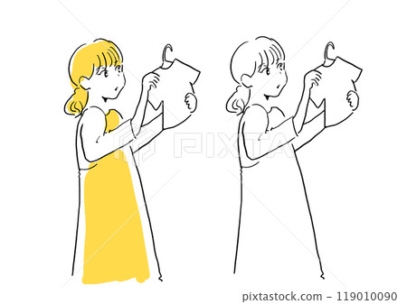 一個女人晾衣服的插圖 一個女人晾衣服的插圖 119010090