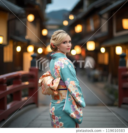 A lovely American woman in a kimono 119010383