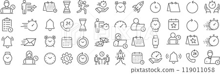 Vector monochrome line icon set about time management 119011058