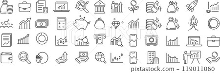Vector monochrome line icon set about investment Vector monochrome line icon set about investment 119011060