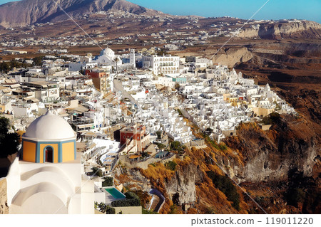 Picturesque view of the white houses on the mountainside with ch 119011220