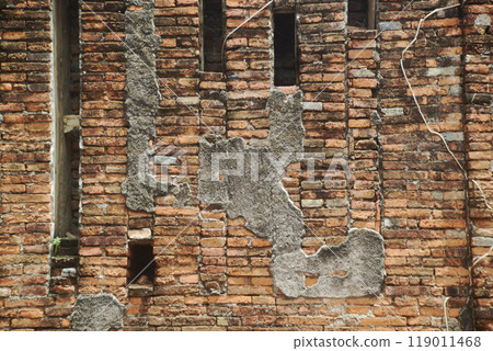 The texture , background or pattern of the brick and cement wall. 119011468