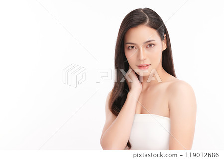 Beautiful young asian woman with clean fresh skin on white background, Face care, Facial treatment, Cosmetology, beauty and spa, Asian women portrait. 119012686