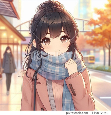 A stylish and cute girl in the winter city 119012940