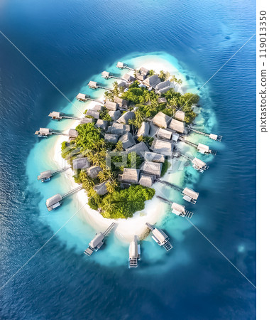 飛機上看到的馬爾地夫小屋圖片素材 119013350