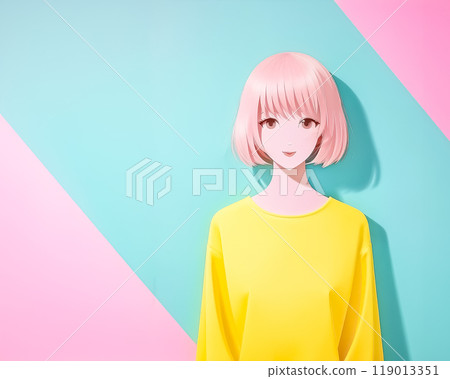 Illustration material of a girl wearing yellow clothes and a pop background 119013351