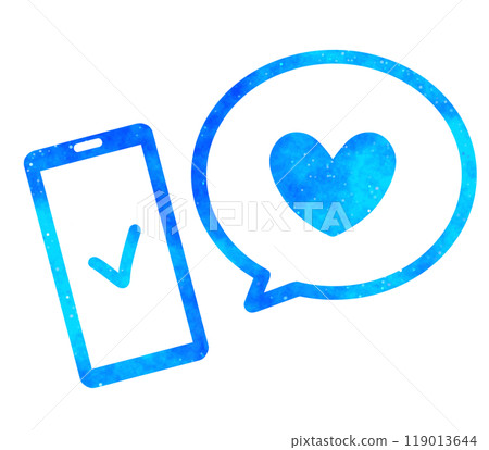 藍色星空|心形標記和智慧型手機 119013644
