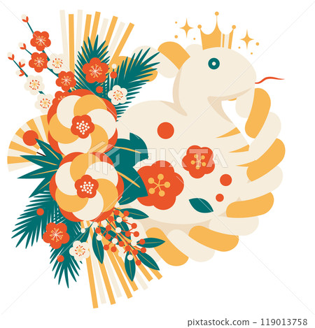Designer's New Year's card icon for the year of the snake, white snake, retro color, cute, illustration Designer's New Year's card icon for the year of the snake, white snake, retro color, cute, illustration 119013758