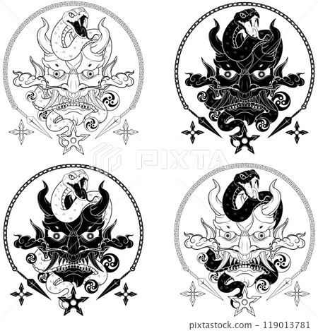 Japanese traditional demon with snake Japanese traditional demon with snake 119013781