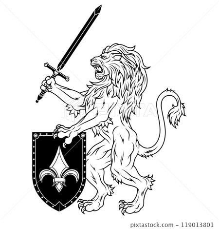 Rampant lion with shield Rampant lion with shield 119013801