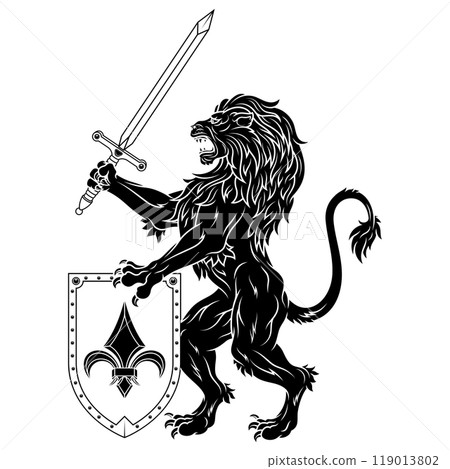 Rampant lion with shield Rampant lion with shield 119013802