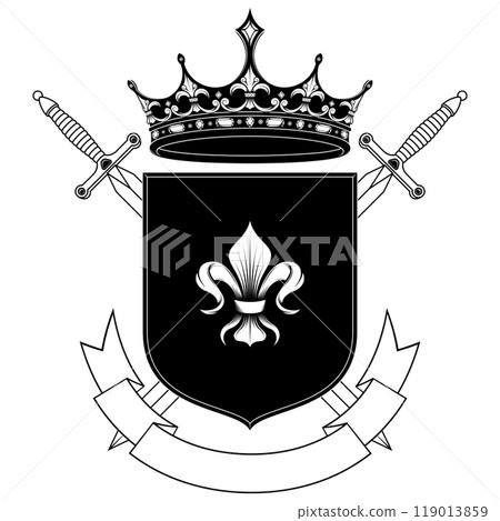 Medieval coat of arms with crown 119013859