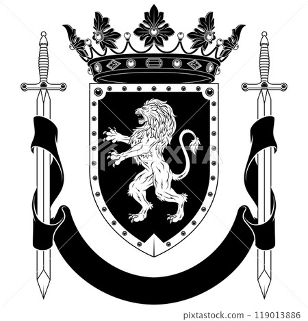 Medieval Coat of Arms with rampant lion 119013886