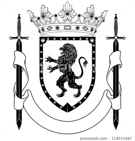 Medieval Coat of Arms with rampant lion 119013887
