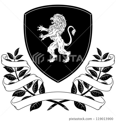 Medieval Coat of Arms with rampant lion 119013900