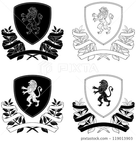Medieval Coat of Arms with rampant lion 119013903