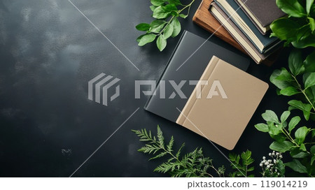 notebook or notepad with pen and pencil 119014219