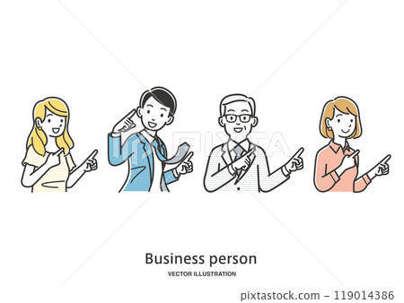 Illustration material of male and female office workers pointing with their fingers Illustration material of male and female office workers pointing with their fingers 119014386