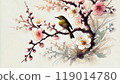 White-eye perching on plum blossoms 119014780