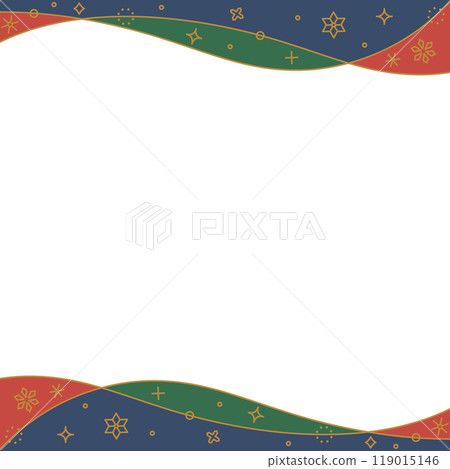 Decorative frame with curved lines and snowflakes, winter image design, square size, Christmas color 119015146
