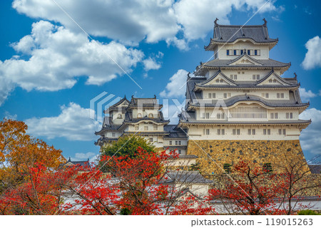 Himeji Castle white heron castle autumn, Japan, Unesco World Heritage Site Himeji castle, Japan, An elegant and impregnable samurai fortress, Hyogo, Himeji Castle, Japan. 119015263