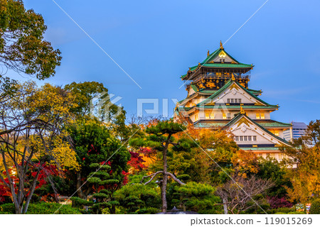 Osaka Castle beautiful attraction ancient architecture landmark, Osaka Castle in autumn, Landscape view osaka castle museum, Osaka City, Kansai, Japan. 119015269