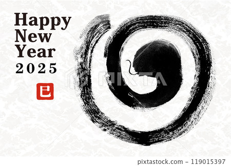New Year's card design: 2025 Year of the Snake New Year's card template with hand-drawn Japanese-style brush illustration of a snake New Year's card design: 2025 Year of the Snake New Year's card template with hand-drawn Japanese-style brush illustration of a snake 119015397