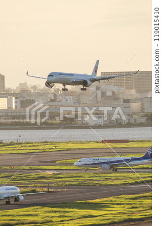 A passenger plane landing at Tokyo Haneda Airport A passenger plane landing at Tokyo Haneda Airport 119015410