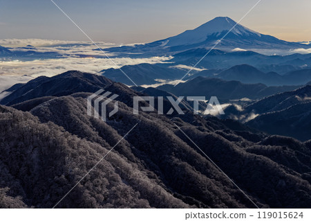 Mount Fuji and Nabewari Ridge in the moonlight as seen from Tonodake in Tanzawa 119015624