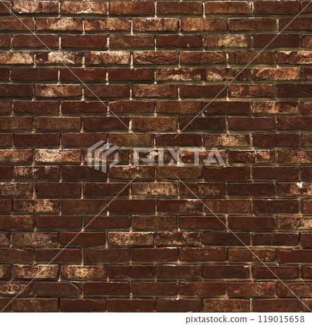 A square background image of a wall surface with light dark brown weathered and aged brick inlay 119015658