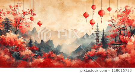 A vibrant Lunar New Year background featuring a rich red backdrop 119015733