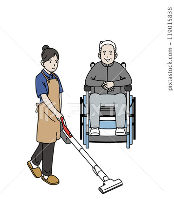 護理人員正在打掃老人家居住的房間 119015838