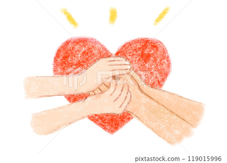 Crayon drawing of two hands shaking and a heart Crayon drawing of two hands shaking and a heart 119015996