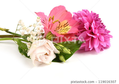 Bouquet of flowers, chrysanthemum, rose, lily, carnation. Bouquet of flowers, chrysanthemum, rose, lily, carnation. 119016307