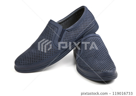 Men's leather blue shoes. Men's shoes made of genuine leather insulated on a white background. 119016733