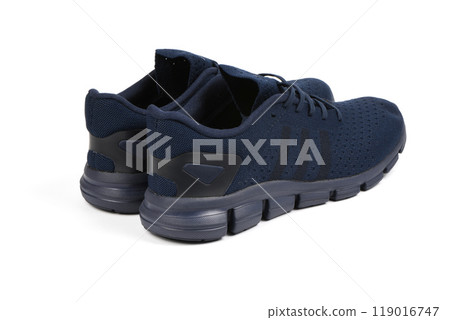 Blue summer sneaker made of mesh fabric, with a thick sole, isolate on a white background. 119016747
