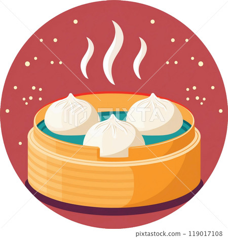 蒸籠裡的肉包子插圖1 / 傳單和海報材料 119017108