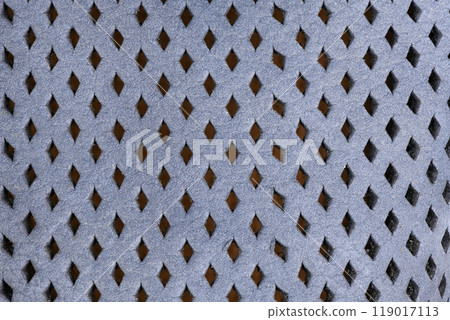 Texture of blue leather with holes. Genuine blue leather texture, natural animal skin, luxury vintage cowhide background. 119017113